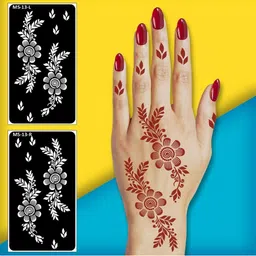 VOORKOMS Traditional Flower Henna for Hands and Finger Stencil Mehndi For Both Hand-picture-18