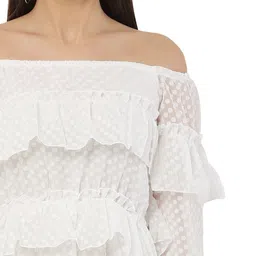 MUMRAA Off-Shoulder Puff Sleeve Ruffled Georgette Fit & Flare Dress image 5