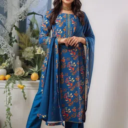Aaghnya Women Floral Printed Straight Kurta with Trousers & Dupatta-picture-30