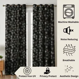 GEET CREATIONS Brown & Off White Set of 3 Floral Room Darkening Window Curtain image 5