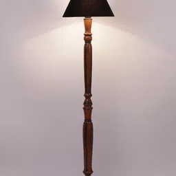 Devansh Black & Brown Cotton Conical Wooden Floor Lamp With Shade image 2