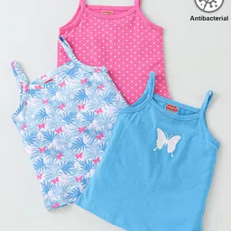 Babyhug 100% Cotton  Knit Sleeveless Antibacterial Slips Polka Dot & Floral Print Pack of 3 - Multicolour-picture-26