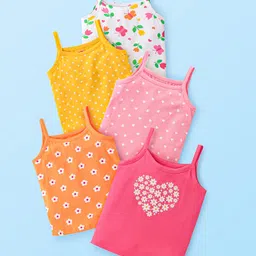 Babyhug 100% Cotton Knit Singlet Sleeves Antibacterial Slips With Polka Dots & Floral Print Pack of 5 - Multicolour-picture-20