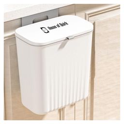 House of Quirk Hanging Kitchen Trash Can With Lid 9 Litre Double-Sided Open Lid Design Kitchen Cabinet Door Hanging Wall Storage Bucket-White-picture-31