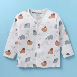 Doreme Interlock Knit Full Sleeves Bear Printed Front Open Vest - White-image-55