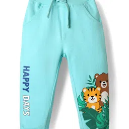 Babyhug Cotton Terry Knit Full Length Lounge Pant With Animal Print - Aqua Blue-picture-22