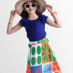 ollington st. Ollington St.Cotton Knit Half Sleeves Top & Floral Printed Skirt Set - Blue-picture-22