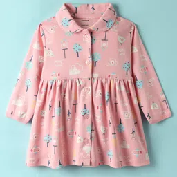 CUCUMBER Sinker Knit Full Sleeves Birds Printed Shirt Dress With Collar Neck - Light Pink-picture-24