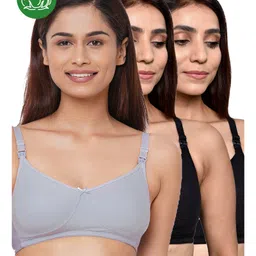 Inner Sense Organic Cotton Knit Pack Of 3 Solid Antimicrobial Maternity Bras With Nursing Access - Multi Colour-picture-23