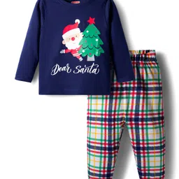 Babyhug Cotton Knit Full Sleeves Night Suit With Santa Print - Navy Blue-picture-12