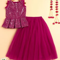 The Magic Wand Woven Sleeveless Sequins Embellished Lehenga Choli Set - Fuchsia-picture-30