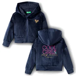 UCB Knit Full Sleeves Hooded Sweatjacket With Embroidery Detailing - Blue-picture-27