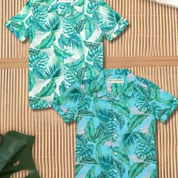 The Lion and the Fish Viscose Woven Pack Of 2 Half Sleeves Hawaiian Tropical Theme Printed Shirts - Ivory & Blue-picture-20