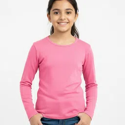 Charm n Cherish Cotton Blend Knit Full Sleeves Solid Tee - Pink-picture-27