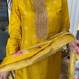 JISHNAM Women Regular Kurta with Trousers & With Dupatta image 2