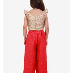 Twisha Cap Sleeves Brocade Top With Palazzo Pants - Golden Red image 3