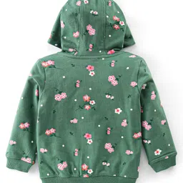 Babyhug Cotton Knit Full Sleeves Hooded Sweat Jacket with Front Zipper Floral Print - Green image 2