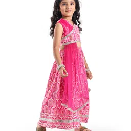 Teentaare Cotton Sleeveless Printed Choli Lehenga Set with Attached Dupatta & Tassle Detailing - Pink image 2