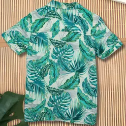 The Lion and the Fish Viscose Woven Pack Of 2 Half Sleeves Hawaiian Tropical Theme Printed Shirts - Ivory & Blue image 3