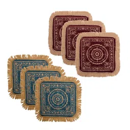 Kuber Industries 6 Pcs Maroon & Black Printed Pooja Mat image 1