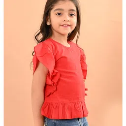 Lilpicks Couture Half Ruffle Sleeves Solid Top - Red image 4