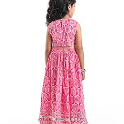 Teentaare Cotton Sleeveless Printed Choli Lehenga Set with Attached Dupatta & Tassle Detailing - Pink image 3