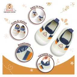 Infantso Nano Stripe Anti-Skid Cotton Socks Shoes with Rubber Sole for Walking Babies & Toddlers - Blue image 3