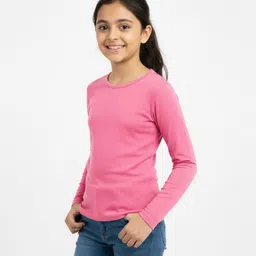 Charm n Cherish Cotton Blend Knit Full Sleeves Solid Tee - Pink image 4