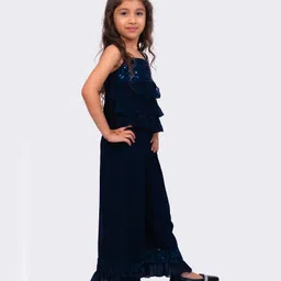 Twisha Woven Sleeveless Sequins Embellished Top & Palazzo Set - Navy Blue image 5