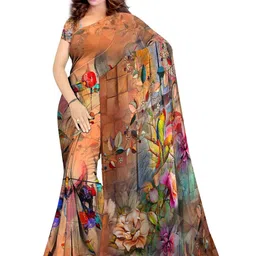 SHIVAM FABRICS Floral Poly Georgette Saree image 1