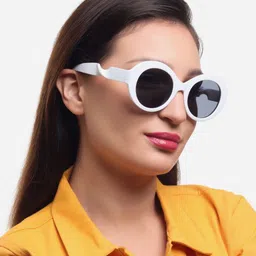 PELLE LUXUR Unisex Grey Lens & White UV Protected Oval Sunglasses-image-65