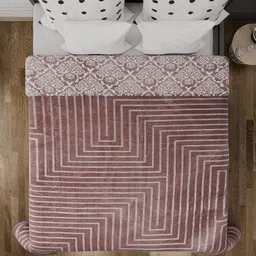 Aura Mauve & White Geometric Mink Heavy Winter Double Bed Blanket-picture-24