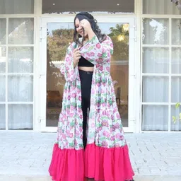 Swadeshi Shringaar Women Printed Longline Button Shrug image 3