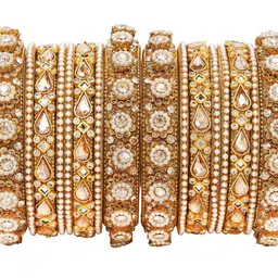 leshya Set Of 2 Stone Studded Rajasthani Bridal Chura Bangles With Pacheli Kada image 3