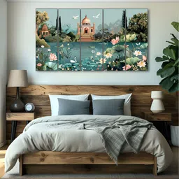 The Castle Decor Green & Pink 5 Pieces Floral Printed Wooden Wall Art-image-19