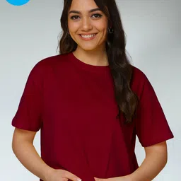 FBAR Women Solid Round Neck Cotton Oversized T-shirt-picture-36