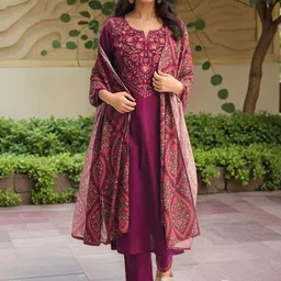 Aaghnya Women Floral Embroidered Regular Thread Work Kurta with Trousers & With Dupatta-picture-13