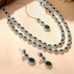 Atasi International Silver-Plated Crystals & American Diamond-Studded Jewellery Set image 1