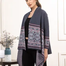 Anouk Blue Geometric Printed Open Front Shrug image 4