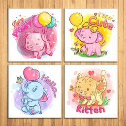Wens Cartoon Sparkle Laminated Wall Panels Set of 4- Multicolor-picture-41