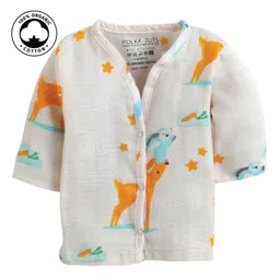 Polka Tots Organic Cotton Full Sleeves Deer Print Vest - Cream-picture-28