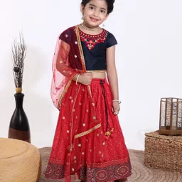Babyhug Short Sleeves Choli & Lehenga with Dupatta - Blue Red-picture-22