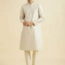 Manyavar Floral Woven Design Mandarin Collar Straight Kurta With Pyjama-picture-36