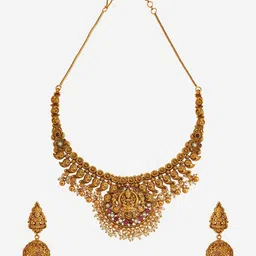 Kushal's Fashion Jewellery Gold-Plated Ruby Ethnic Antique Jewellery Set image 3
