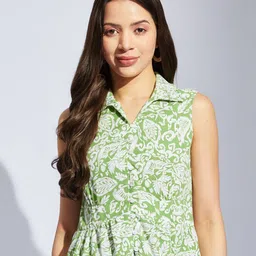 Latin Quarters Floral Print Shirt Style Crop Top-picture-32