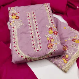 KALINI Women Pink Embroidered Cotton Blend Unstitched Dress Material-image-15