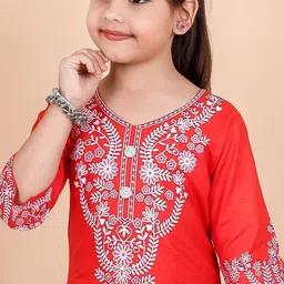 rktm Girls Ethnic Motifs Embroidered Regular Thread Work Kurta with Trousers & With Dupatta image 3