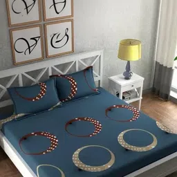 NEW TOWN Multicoloured 210 TC Cotton Fitted Queen Bedsheets With 2 Pillow Covers-picture-38