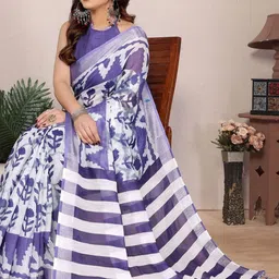 Frankoliyan Ethnic Motifs Zari Pure Linen Handloom Block Print Saree image 5