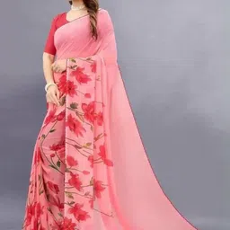 GHAN SALS Floral Poly Georgette Fusion Baluchari Saree image 3